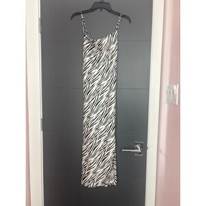 Reneec USA Zebra Print Cowl Neck Slip Maxi Dress with Slit‎ Size M